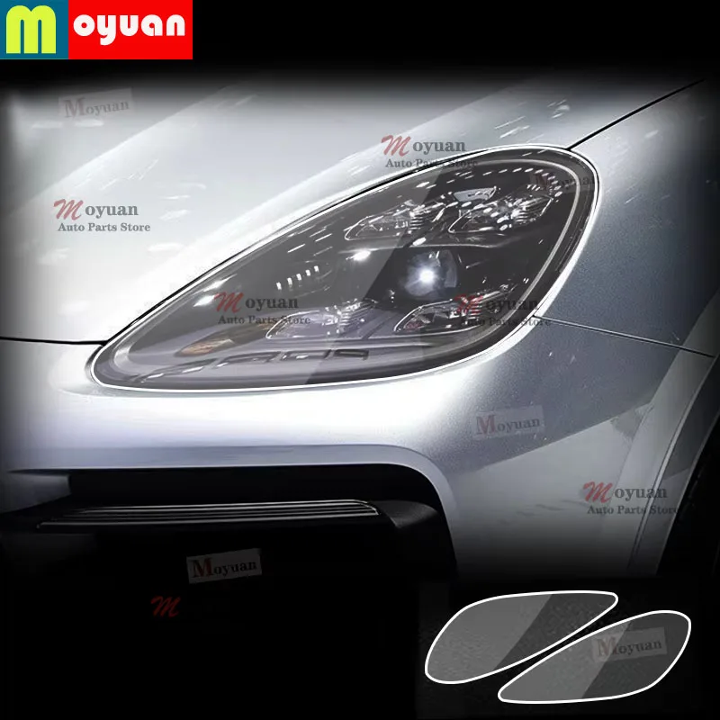 

2 Pcs Car Headlight Protective Film Headlamp Transparent Black TPU Sticker For Porsche Cayenne 2019-2023 car Accessories