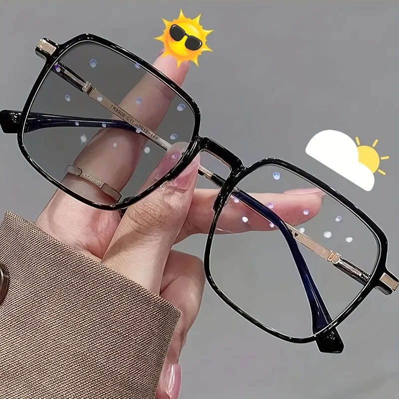 Large Square Photochromic Casual Glasses Suitable for Daily Use for Both Men and Women