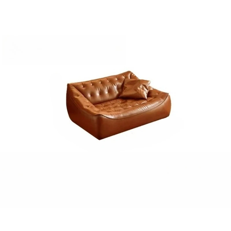 

Bean bag leather sofa American retro oil wax leather living room antique three straight row small apartment first layer cowhide