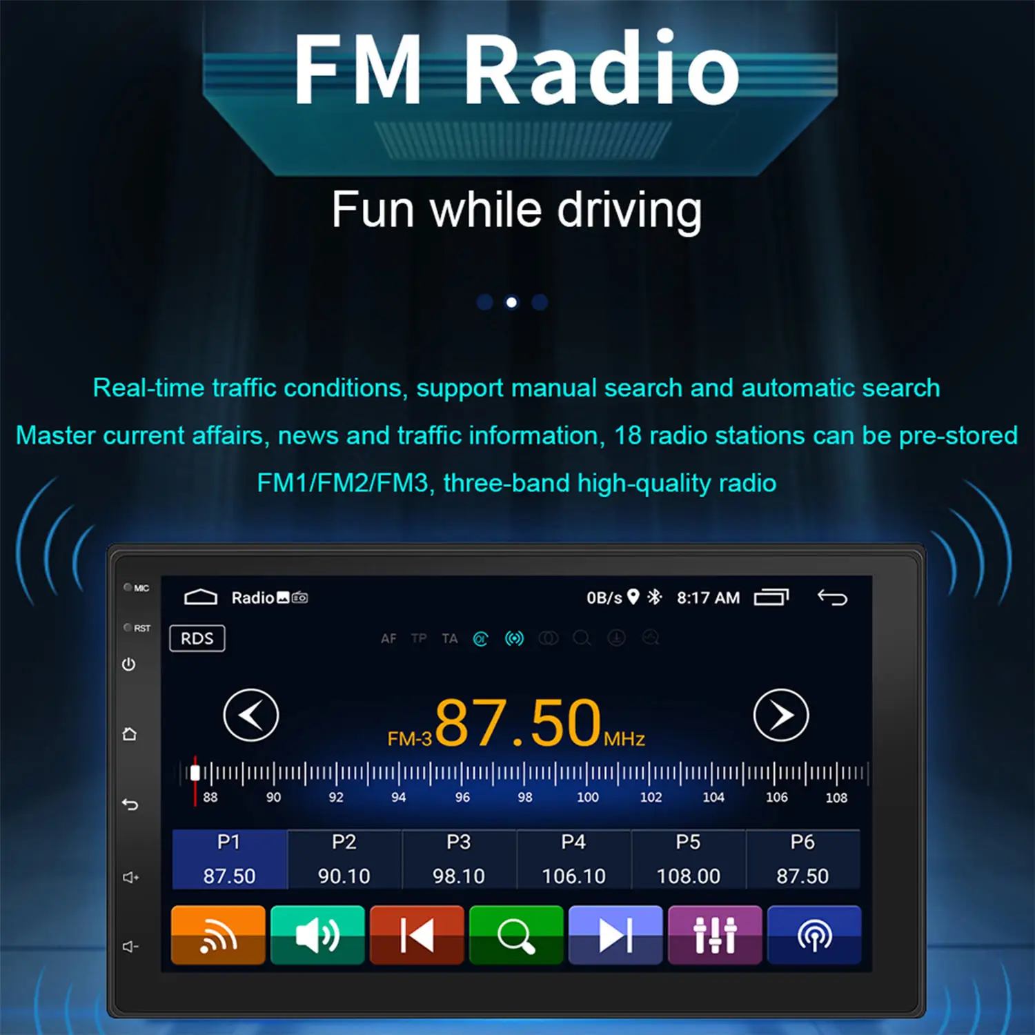 S-072A 7\'\' Android 10.1 Car Stereo GPS Navigation Radio Host MP5/MP3 Bluetooth Player Double 2 Din WIFI USB, 3 Months Warranty