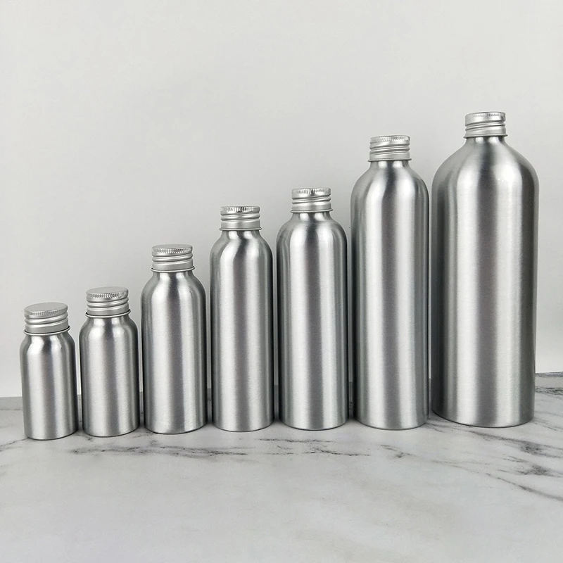 【WA】30ml-250ml Silver Aluminum Bottle With Screw Cap Perfume Cosmetic Toner Water Bottle Travel Protable Refillable Bottle