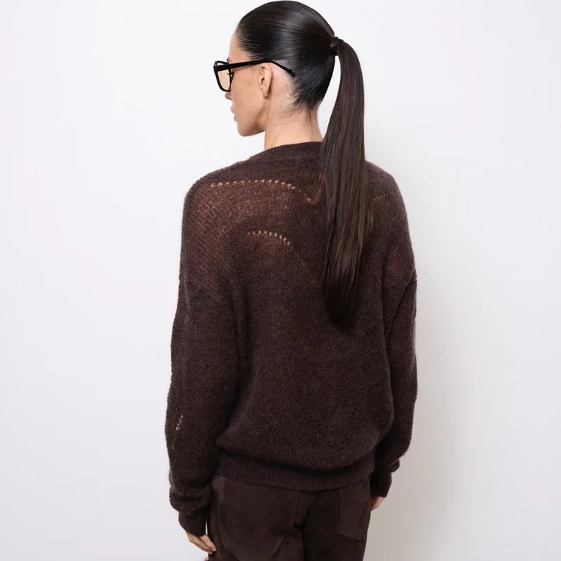 Talenza Women's Thin Sweater Fashion Hollow Out See-Through Solid Casual Pullover Autumn New Streetwear Commuter Female Sweater