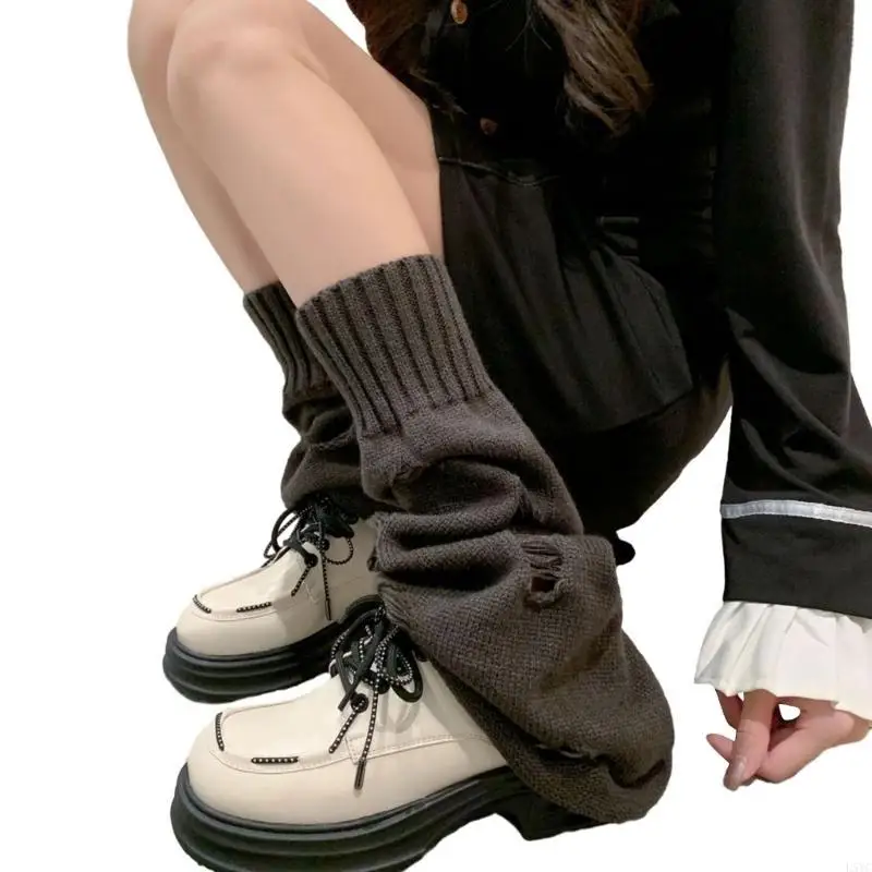 L5YC Women Knitting High Boot Long Tube Knitted Leg Sleeve Foot Cover Non Slip Warmer