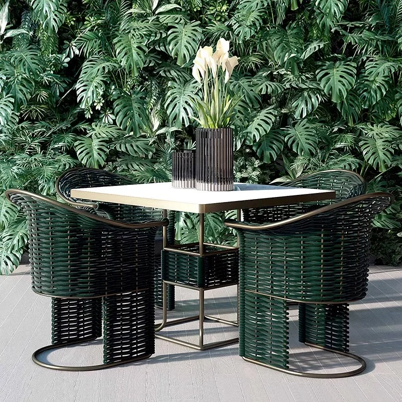 

Customized outdoor table, chair, light luxury rattan chair, three-piece set of furniture, leisure dining chair, dining table