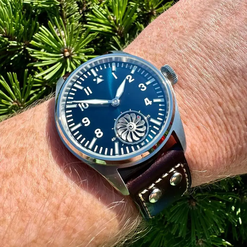 

Hruodland 2025 Новые мужские механические часы в стиле ретро Pilot 43 мм ST3620 Turbo Sapphire BGW-9 Часы для мужчин