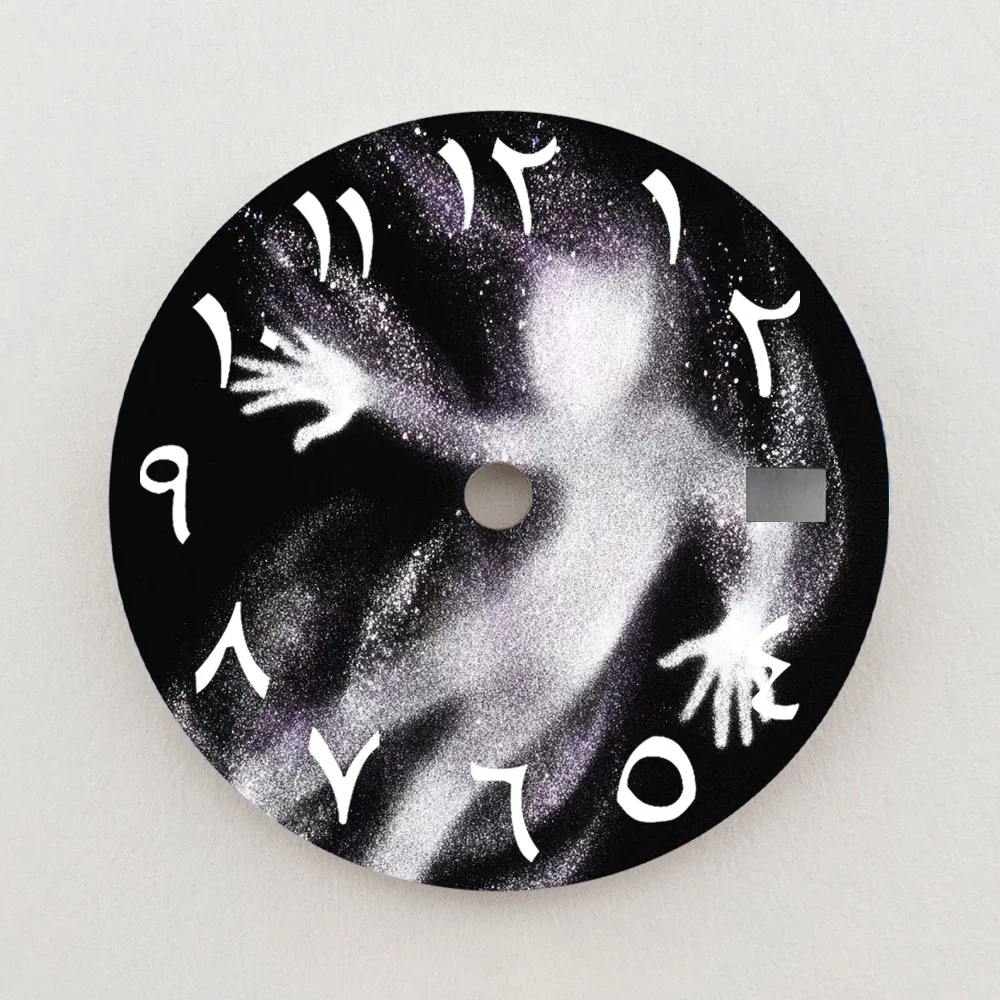 28.5mm Dial NH35 Dial Black White Ghost Silhouette Art Arabic Numeral Dial NH36 Dial Watch Accessories Fits NH35/NH36 Movements