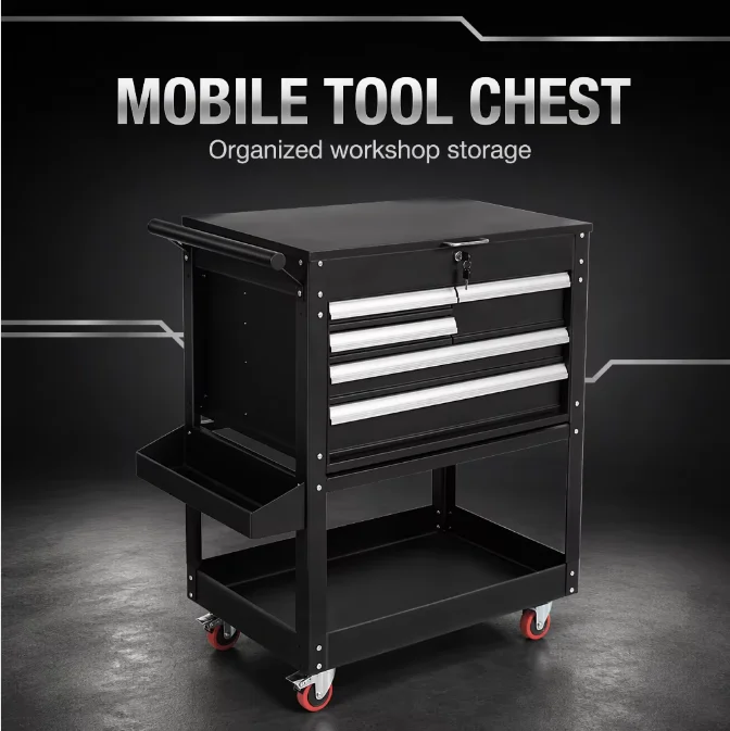 a forTool Cabinet With 4 Drawers, Rolling Tool Cart With Top Flip Cover, Lockable Metal Tool Trolley With Wheels