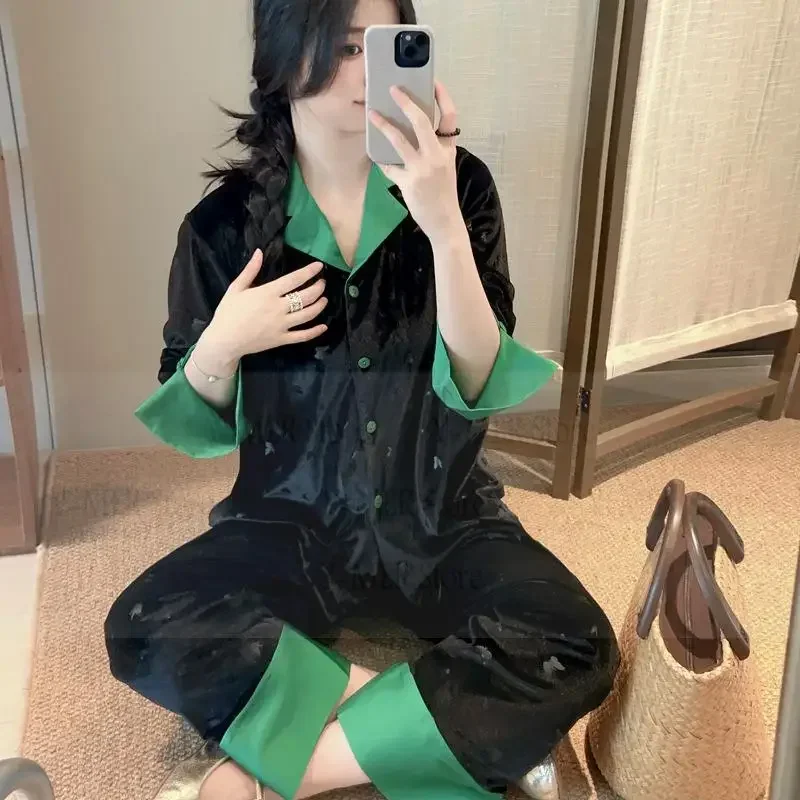 

Роскошный жаккардовый топ и брюки с бабочками, зимняя одежда для сна, женский пижамный комплект, мягкая теплая домашняя одежда, пижамы с длинными рукавами Femme