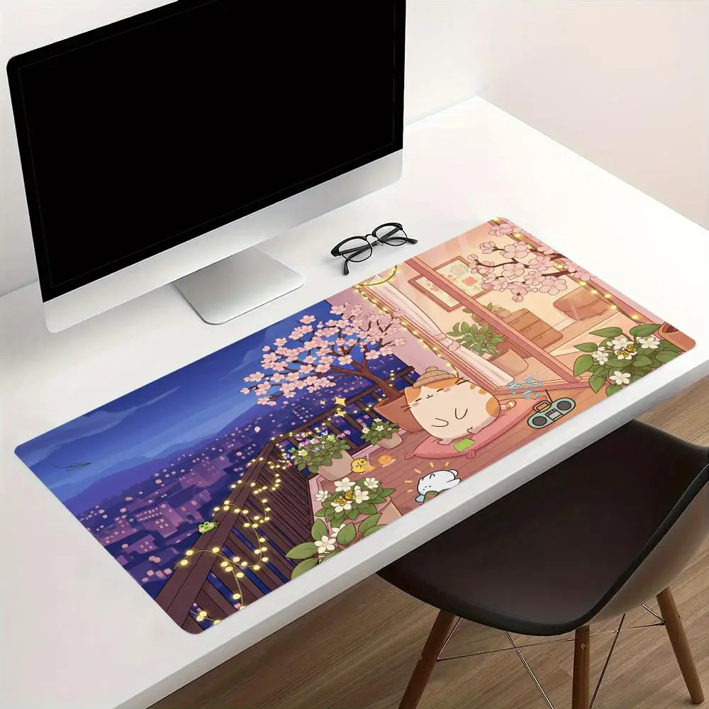 コージーアニメストリート拡張ゲーミングマウスパッド、滑り止め - Desk Setup Pc And Laptop のレビューと価格