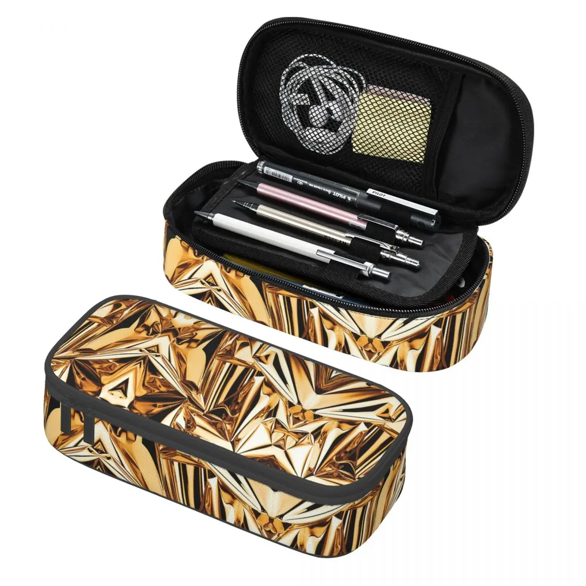 

Золотые блестящие пеналы с принтом, держатель для ручек, канцелярские принадлежности, большая коробка для ручек, сумка-карандаш для студентов