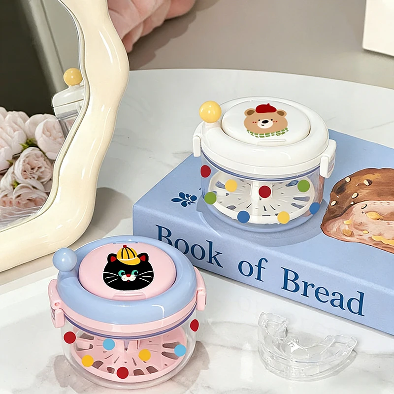 Cartoon Dopamine Convenient Denture Box Layered Portable Denture Cover Cleaning Box With Filter Easy To Clean And Protect