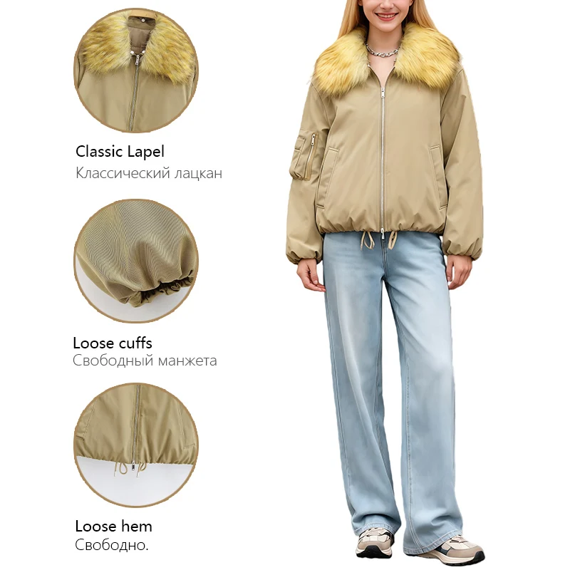 Womens Cotton Padded Jacket With Detachable Fur Collar Zip Up Cotton Jacket Stylish And Versatile Winter Essential Trafizaran