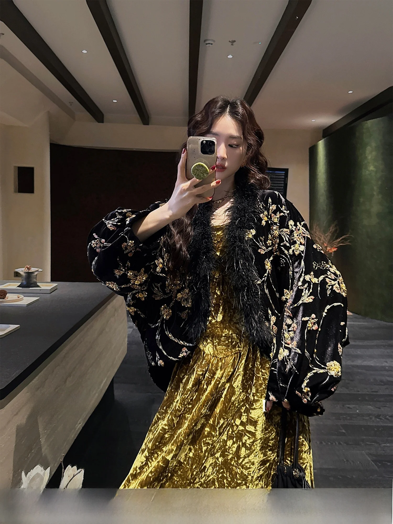 

Зимнее пальто Sanji Bla с цветочным бархатным воротником, хлопковое, с тяжелой вышивкой, новое, в корейском стиле, свободного кроя, с длинными рукавами, утепленное