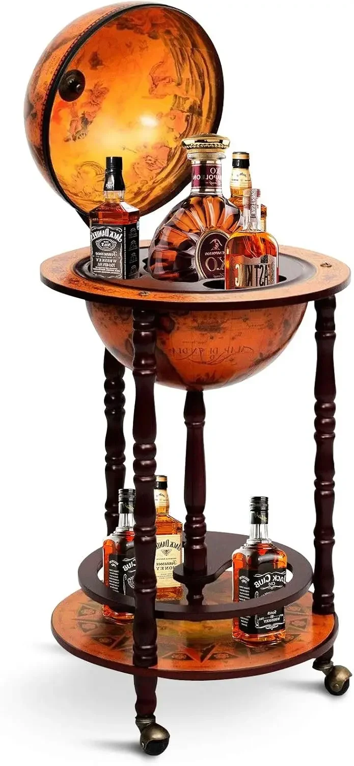 

Винный шкаф-тележка Globe Bar, 17,5 дюймов, итальянский деревянный, в форме глобуса, для бутылок и ликеров, в стиле ретро 16 века, на колесиках