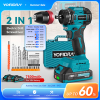 YOFIDRA 2 in1 Brushless Electric Screwdriver Hammer Cordless Drill Impact Multifunctional Power Tool For 21V 18V Battery Pins