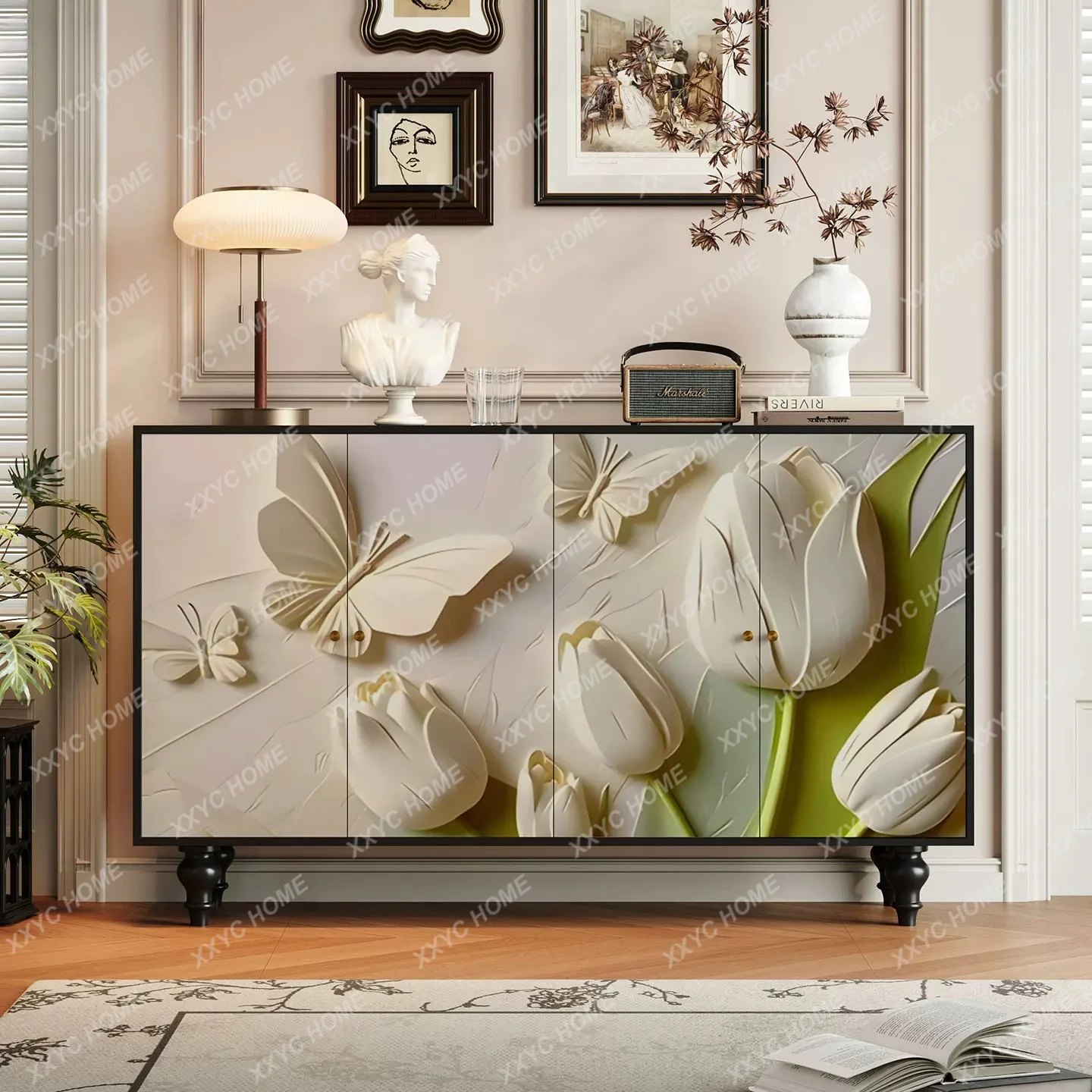Magnolia solid wood home dining side cabiet living room porch cabint storage cainet cream wind bedroom locker shoe cabinet