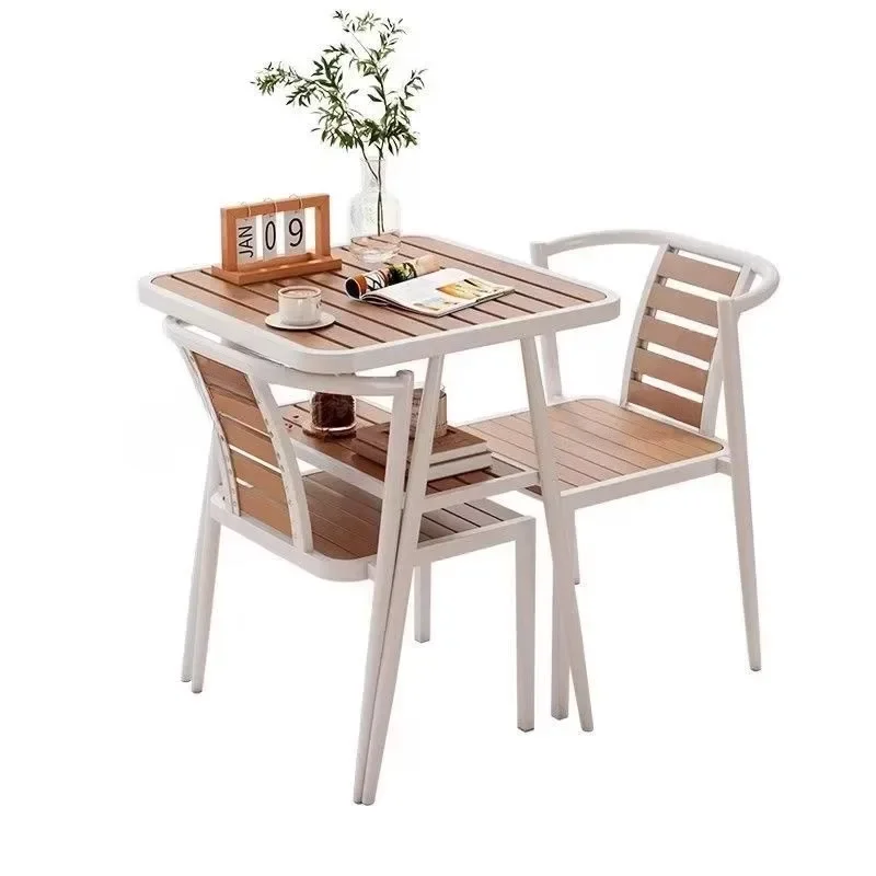 Courtyard balcony simple outdoor, wrought iron small apartment sunscreen plastic wood open-air combination table and chairs