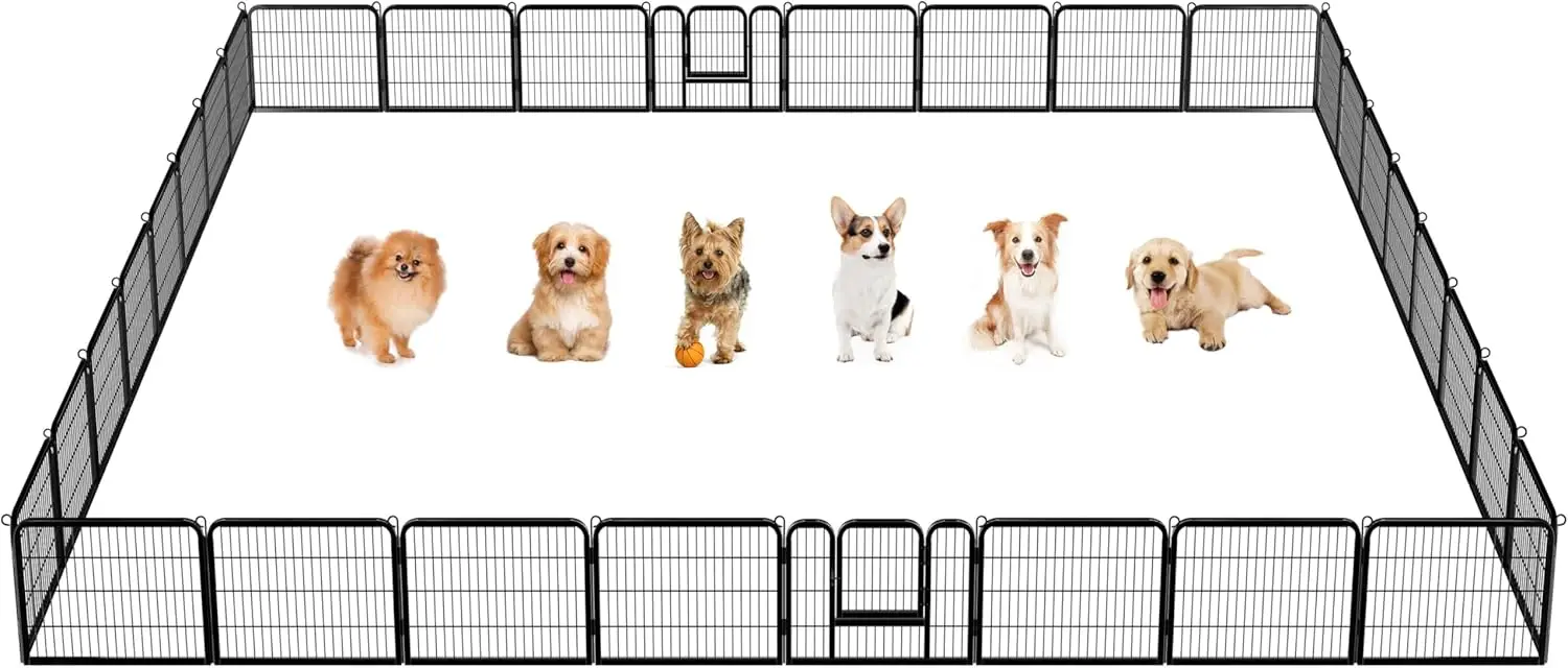 Topeakmart 32 Panel Dog Playpen 24 Inch High X 32 Inch Width Heavy Duty Metal Pet Playpen For Small/Medium Dogs Cat Rabbit