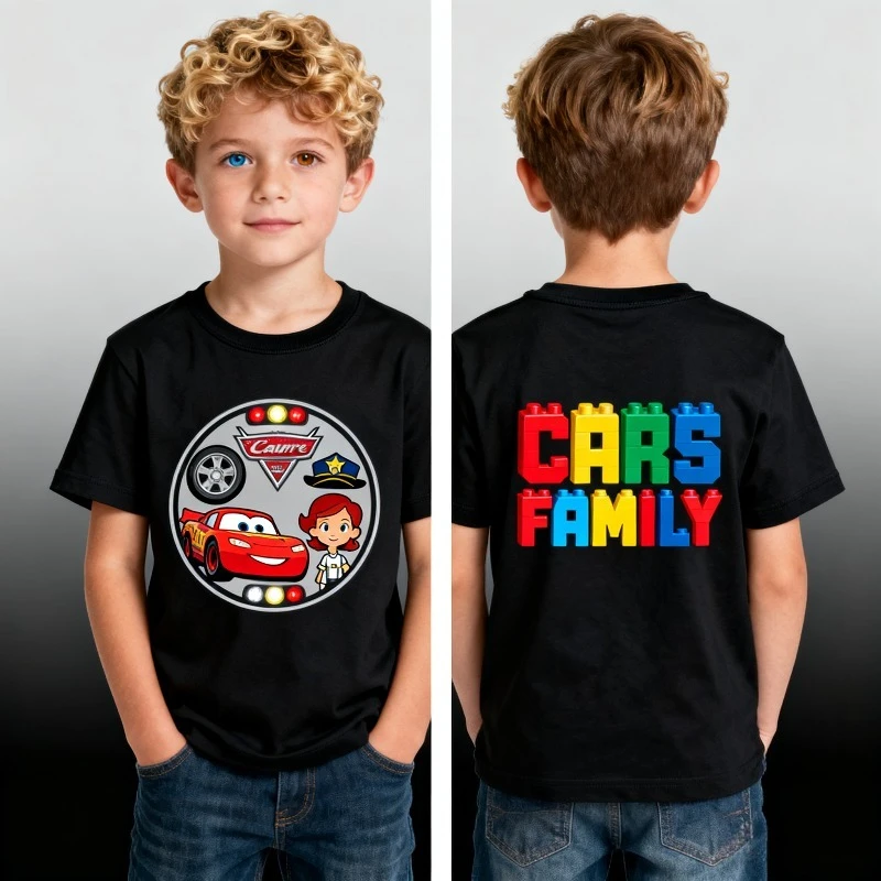 

Brand Disney Cars Trend Summer Print Crew Neck Cotton T-Shirt Boys and Girls Loose Casual Trend Student Gifts Kids Clothes Boys