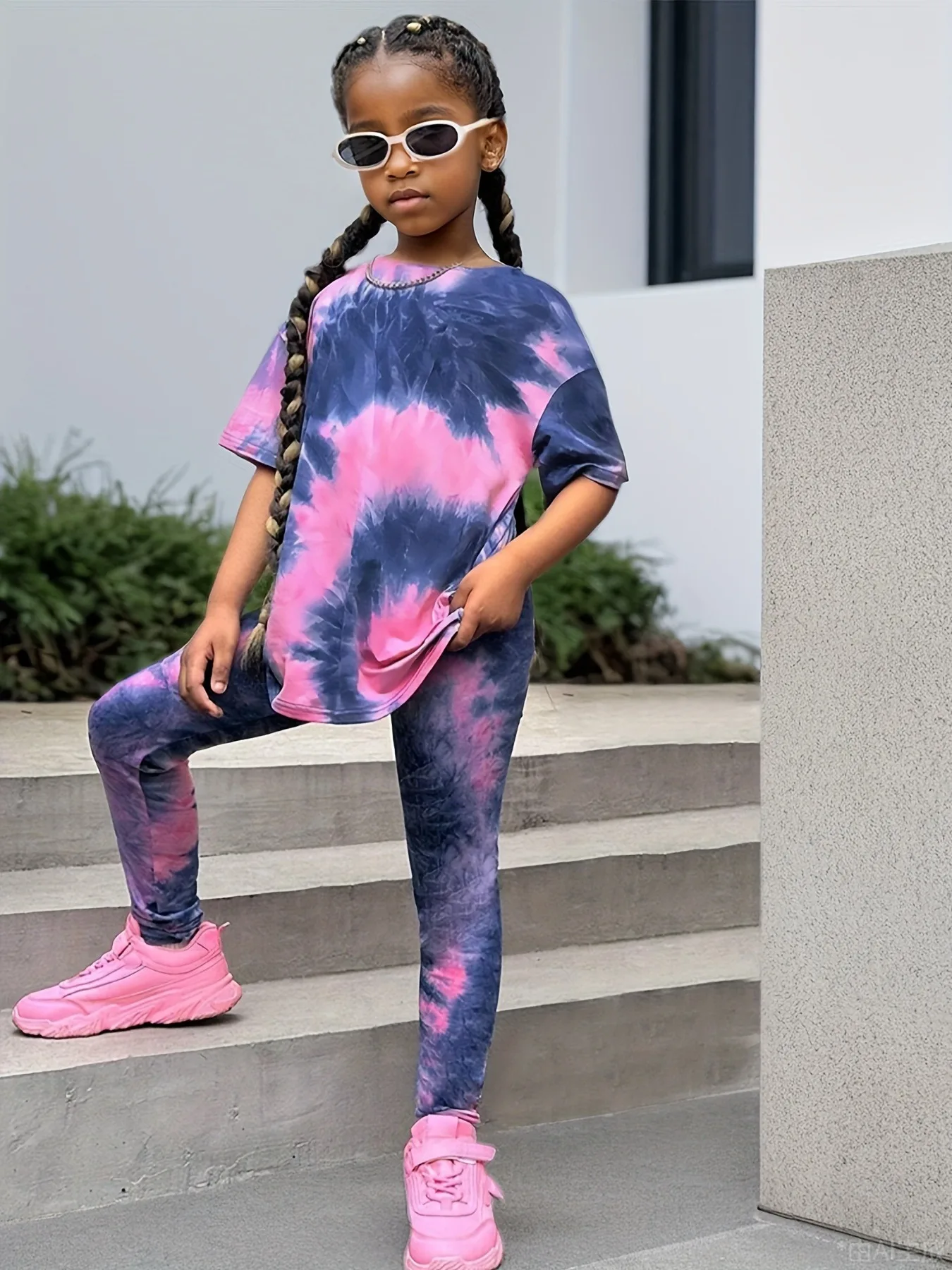 Y2K Style Kids 2 Piece Set Tie Dye Crop Top & Wide Leg Pants Streetwear Girls Fashion Clothing