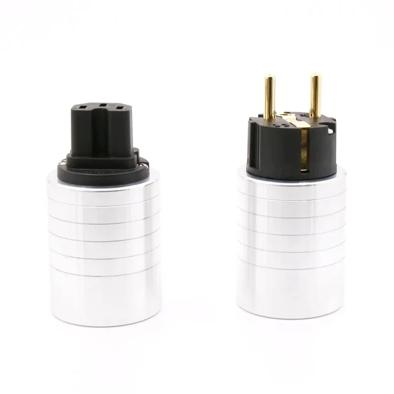 Conector de alimentación Hifi de audio BrassGold chapado en EU Schuko EUR + conector hembra IEC para cable de alimentación hifi enchufes de la UE