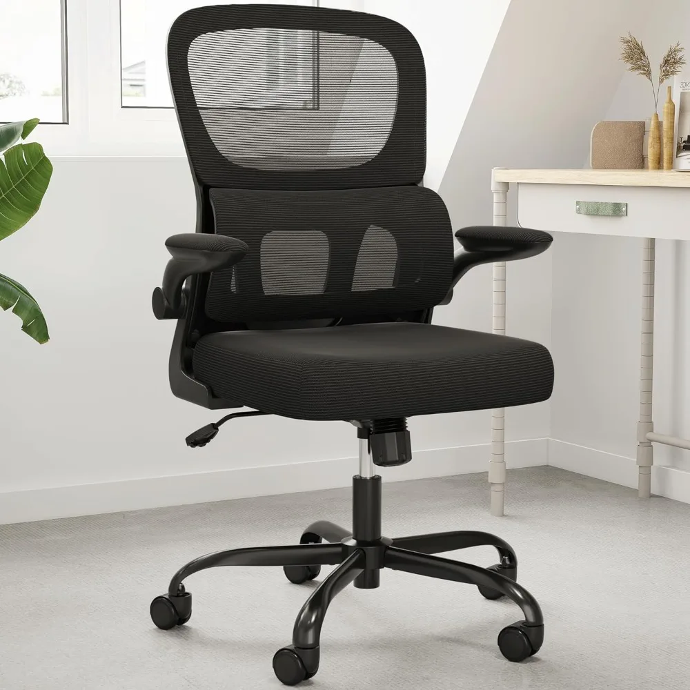 

Office Chair, Mesh Ergonomic Office Chair with Lumbar Support, Comfy Computer Desk Chair with Flip Armrest Rolling Wheels for H