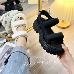 Thick Soled Casual Sandals for Women's Outerwear 2023 Spring/Summer New Versatile Sponge Cake Sports Beach Sandals