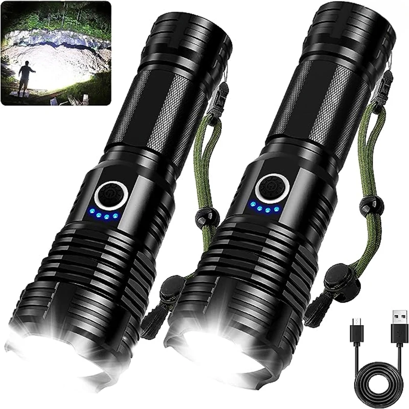 

Strong LED Flashlight USB Rechargeable 4-core Zoom Flashlight Portable Light Suitable for Outdoor Camping Emergencies