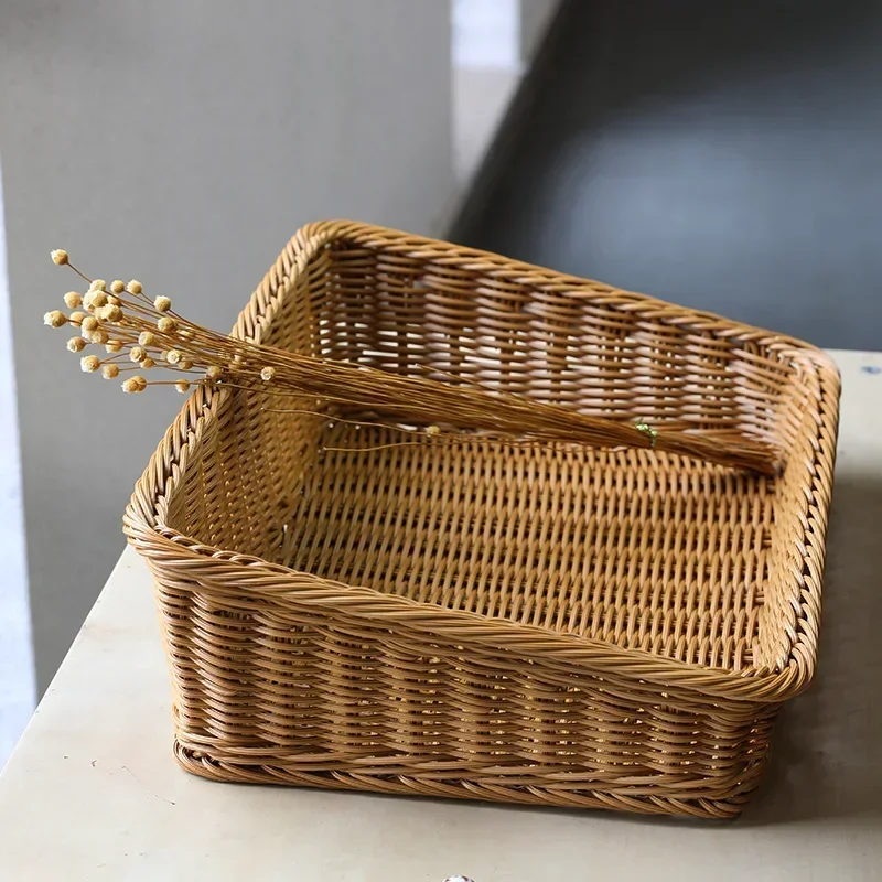 

Rectangular Rattan Serving Tray Wicker Woven Basket Bathroom Tray Woven Bread Baskets With Handles Storage Basket For Parties