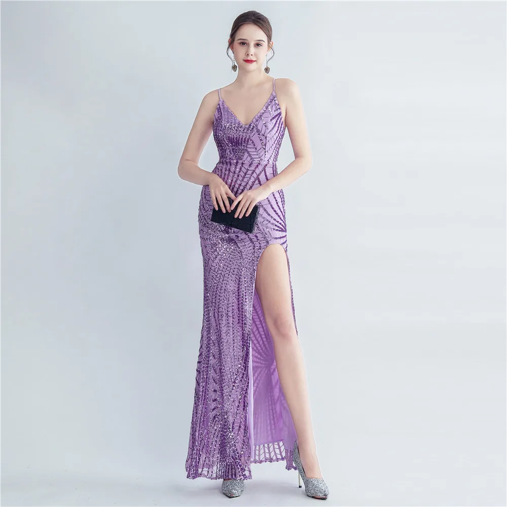 A6 High-end evening dress with waist-style side slits