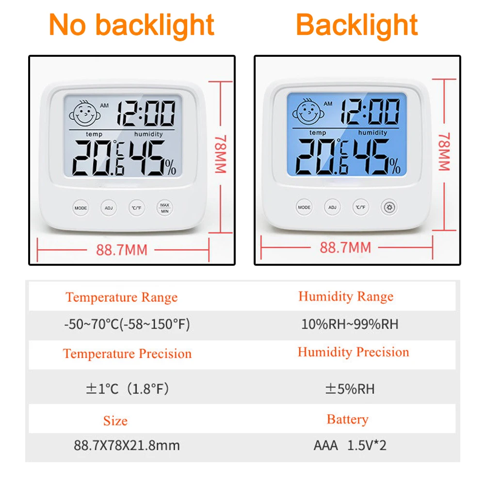 LCD Digital Thermometer Hygrometer Backlight Temperature Indoor Humidity Meter Sensor Electronic Weather Station Meter Room Baby