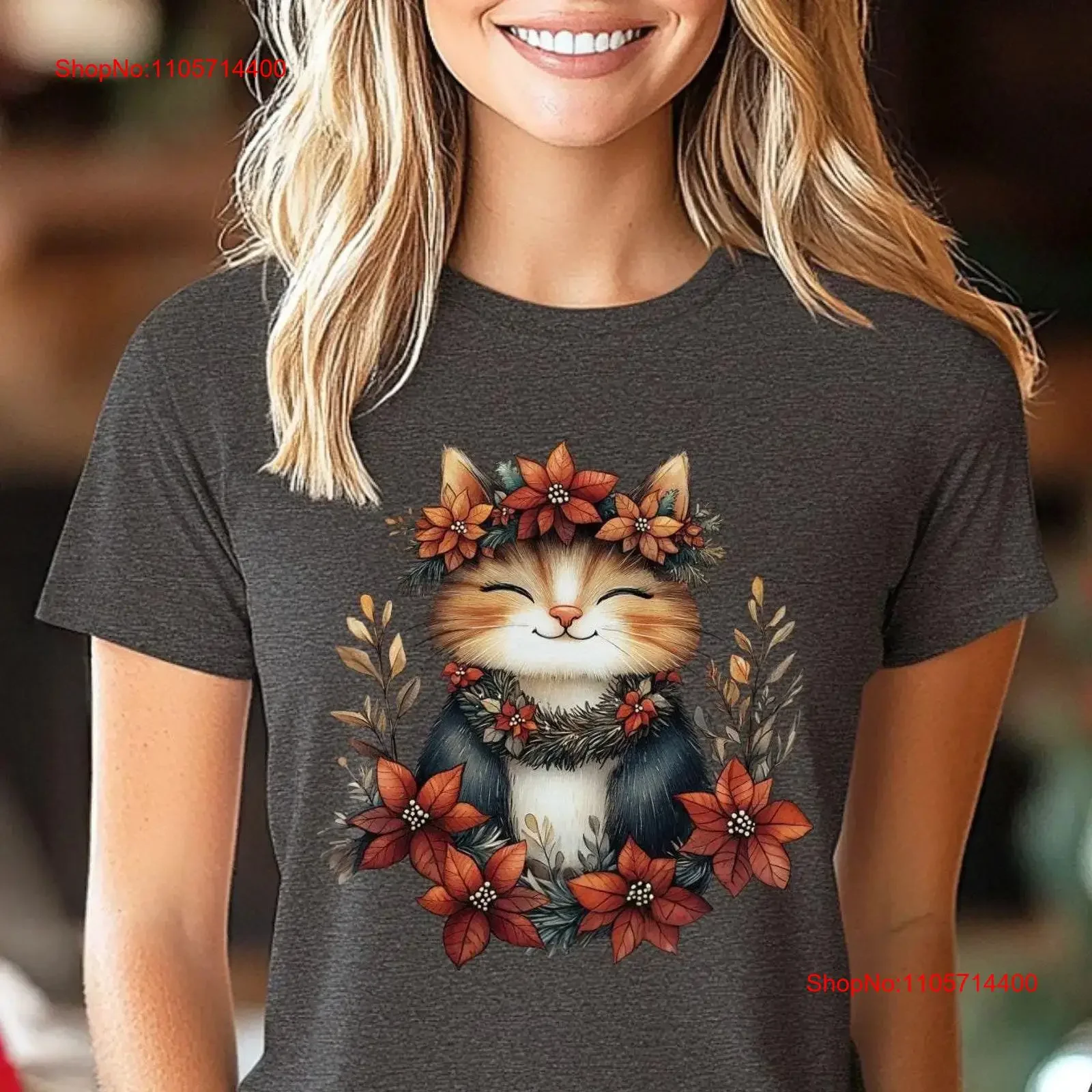 Cute Christmas Cat T Shirt Lover For Mom Holiday Apparel Foster Xmas vintage Washed Unisex Breathable streetwear