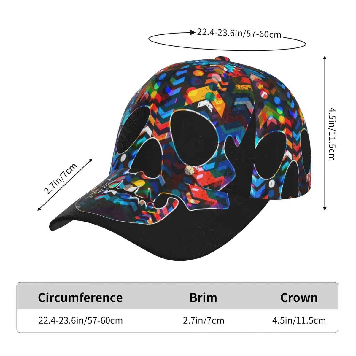 Abstract Skull Baseball Hat Fitted Cap Snapback Hats for Men Women Casual Sun Hat Outdoor