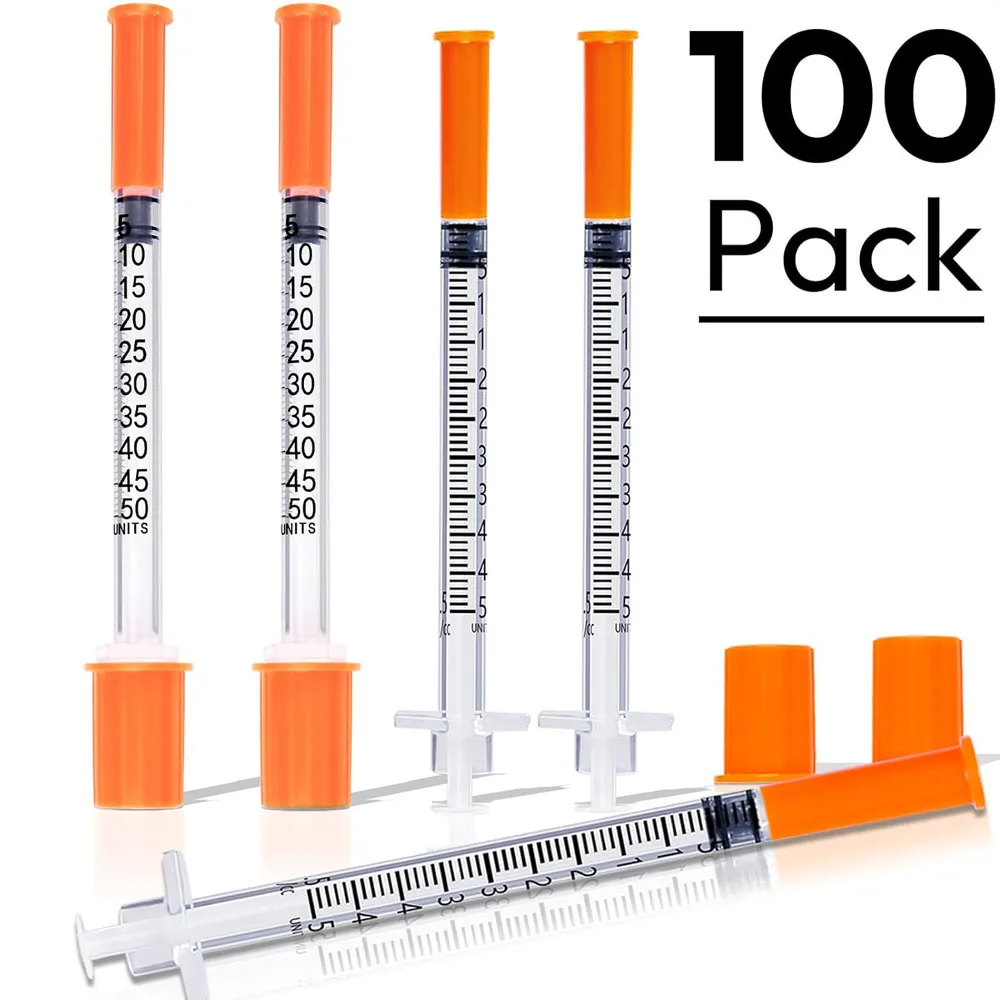 100Pcs Box 0.5ml Insulin Syringe 31G 5/16inch With Needle Sterile Disposable Individually Wrapped For Pets Animal