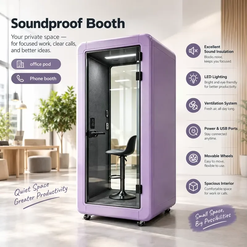 Tempered Glass Soundproof Office Cabin Movable Phone Booth for Recording Studio Silent Negotiation Meeting and Other