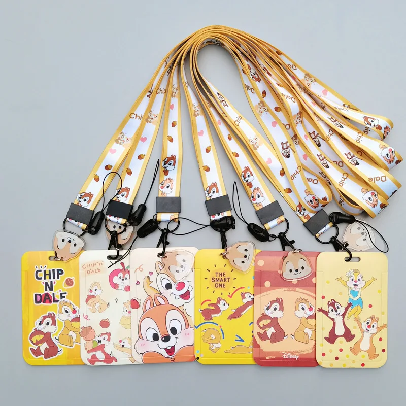 

Kawaii Disney Chip & Dale Card Holder Cartoon Cute Anime Card Case Student Campus Card Lanyard ID Badge Meal Card Girls' Gift