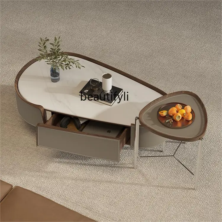 Consciousness Minimalist Living Room Coffee Table Modern Light Luxury Tea Side Table Combination Stone Plate Microlite Tea Table