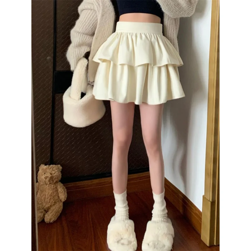 Korean Fashion Summer Mini Skirt Women Sweet Slim Elastic High Waist Pleated Skirts Preppy Style Girl Anti-Exposed A-Line Skirts