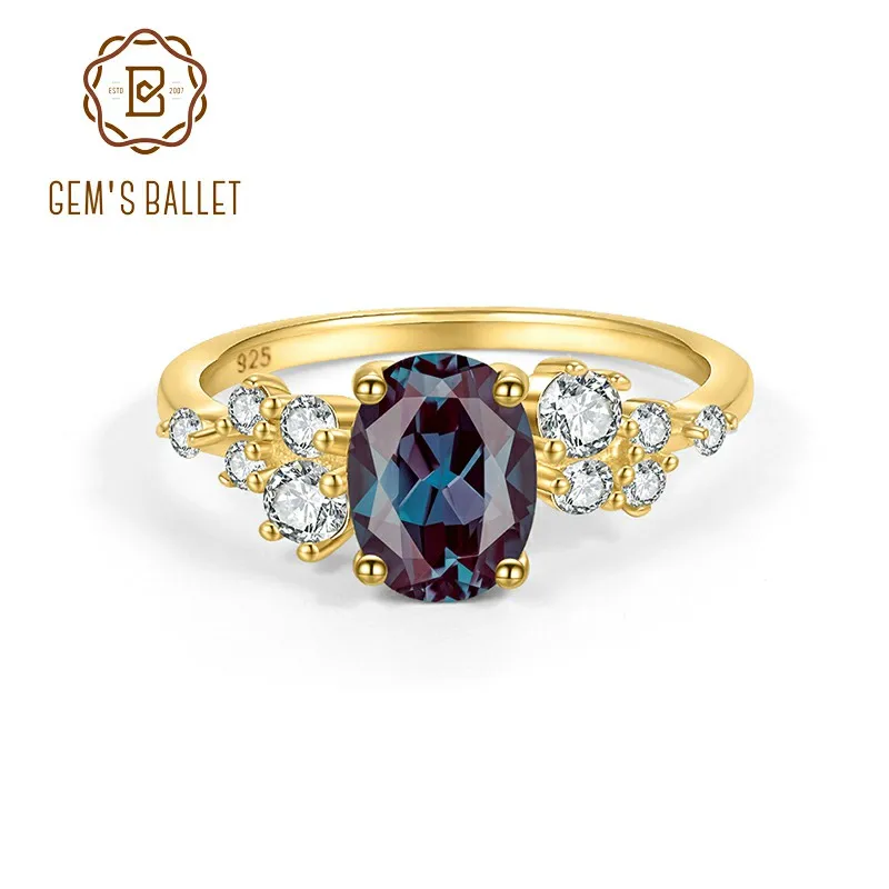 

GEM'S BALLET, кольцо из стерлингового серебра 925 пробы с камнем, овальное александритное винтажное обручальное кольцо в стиле ар-деко, уникальное обручальное кольцо для женщин