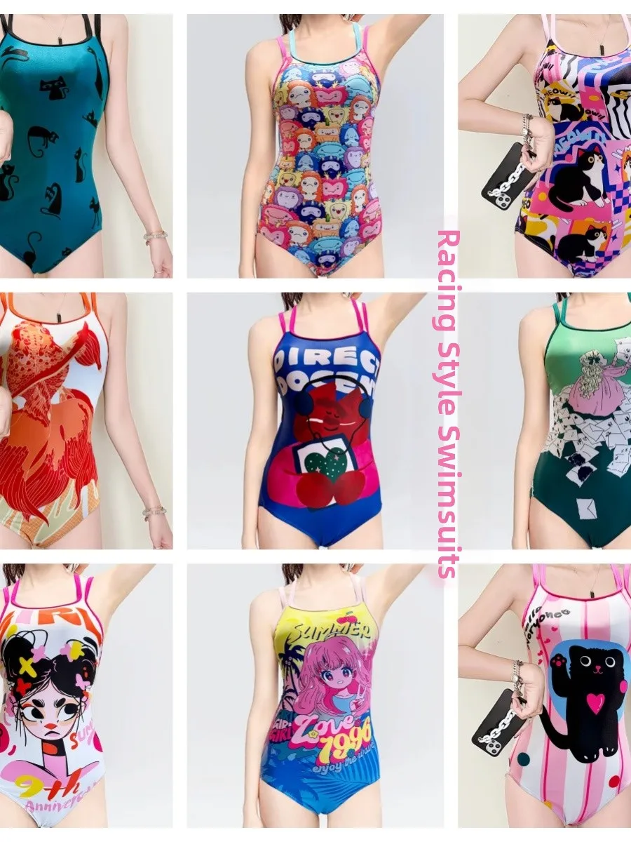 

Модный женский слитный купальник с мультяшным принтом, треугольный, спортивный, повседневный, для девушек