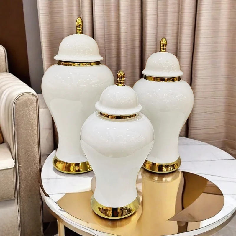 Europe Ceramics Vases Waterproof Glazed Surface Electroplated Gold Trim Stain Resistant Vases Light Luxury Elegance Home Decor