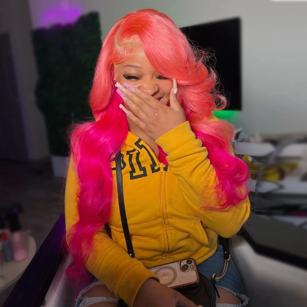 

13x4 13x6 Lace Frontal Wigs Ombre Pink Human Hair Wig Pre-Plucking For Women Brazilian Blonde Colored Lace Front Wig Body Wave