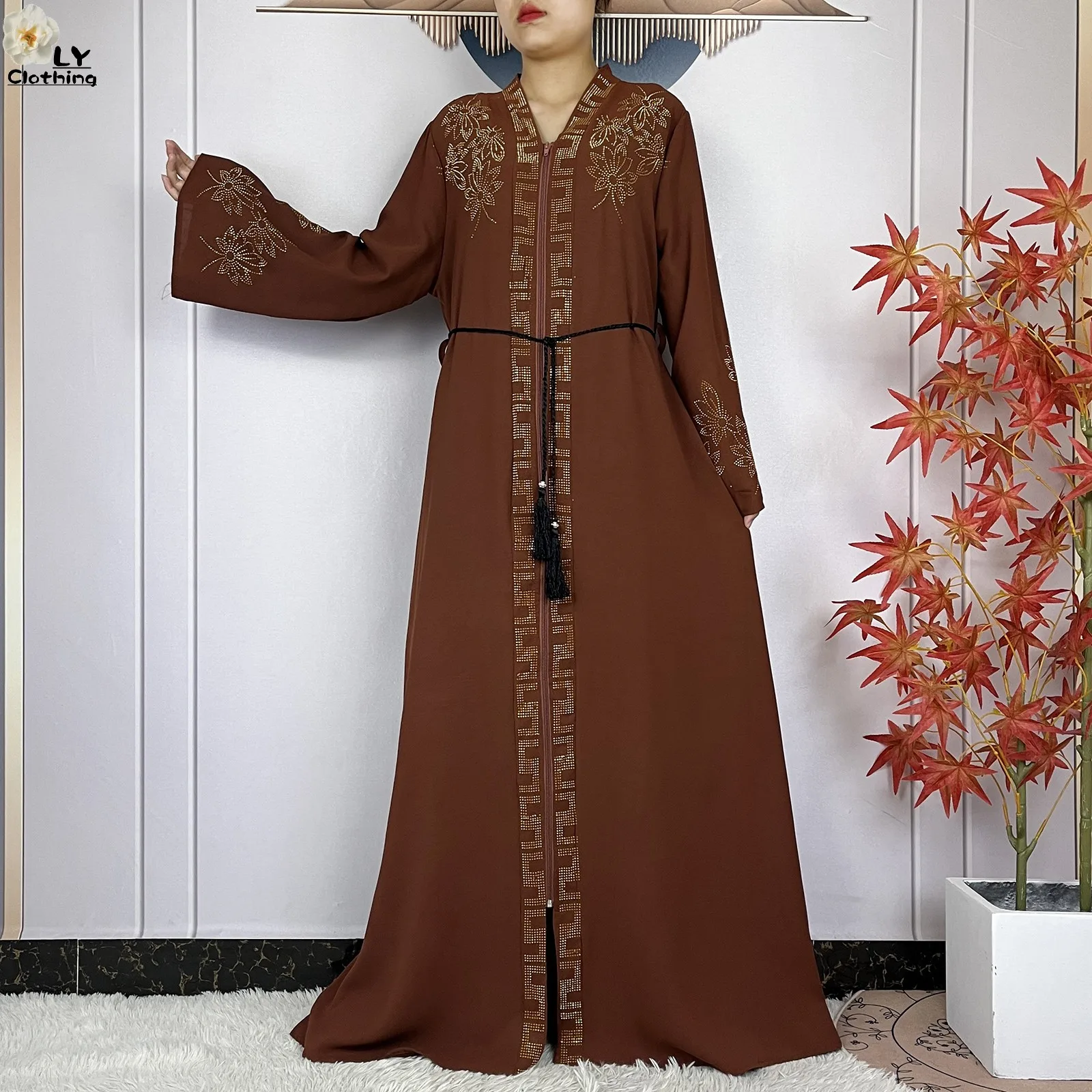 Nowa afrykańska abaja muzułmańska dla kobiet elegancka sukienka szyfonowa otwarte łańcuszki luźny krój Femme szata Islam Dubai sukienki imprezowe z