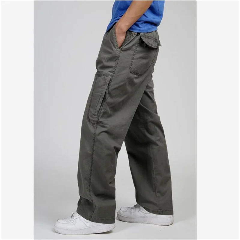 New Spring Autumn Men Cargo Pants Cotton Loose Trousers Men's Loose straight leg plus fat plus size sports pants