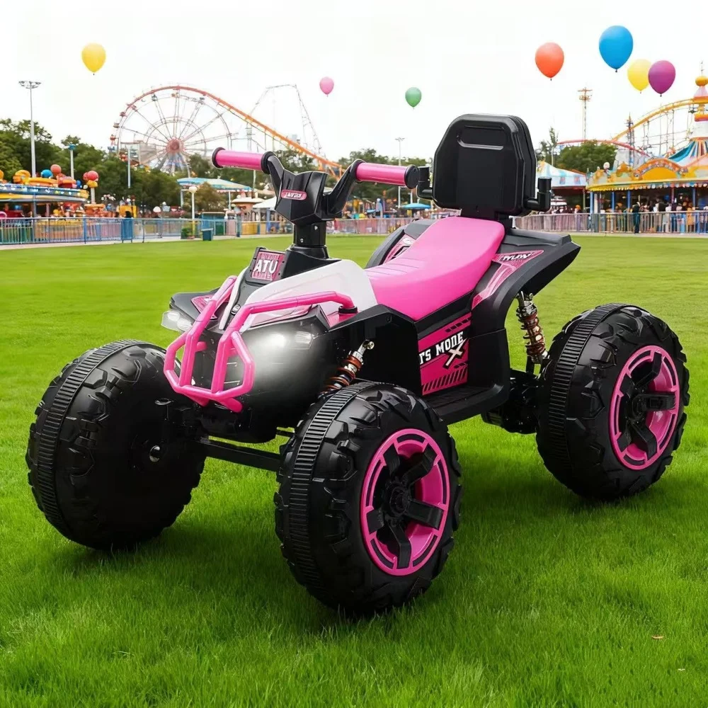 Fahrt auf Spielzeugauto, 12 V elektrisches ATV-Auto für Kinder, elektrisches 4-Rad-Spielzeugauto mit Bluetooth, Licht, Ledersitzgel