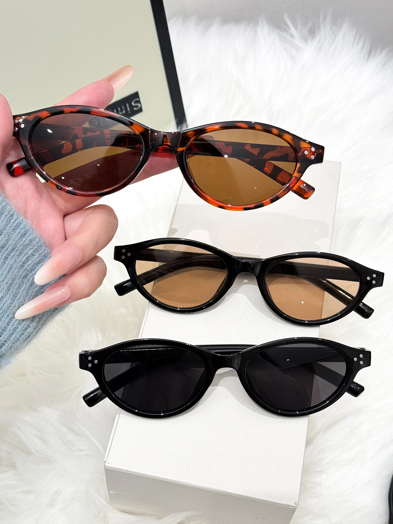 3Pcs Retro Fashion Oval Small Frame Sunglasses Set Fashion Accessories/Stud Design Suitable for Daily Wear Beach Vacation Beach