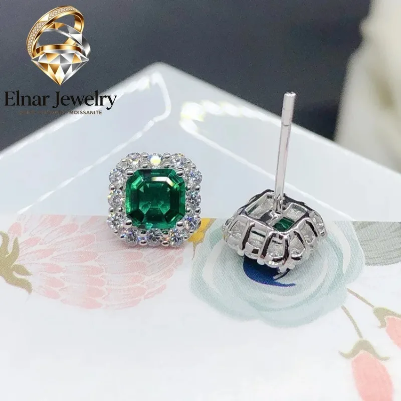 

Elnar Jewelry Luxury Solid Platinum PT950 Women's 0.5 karat emerald square stud earrings