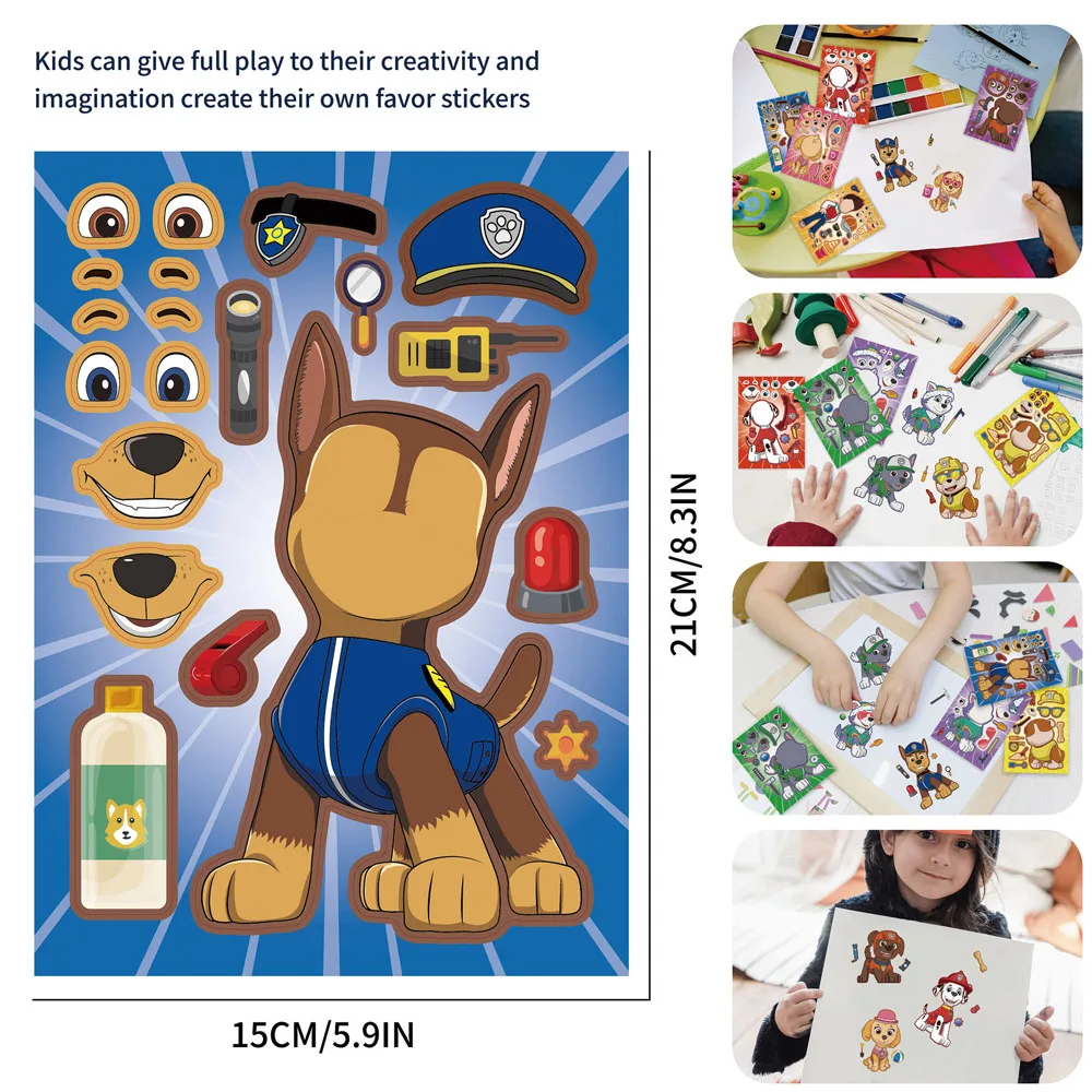 16PCS PAW Patrol Puzzle DIY Make A Face Changing Stickers For Helmet Bicycle Hand Account Pencil Case Decals view 4