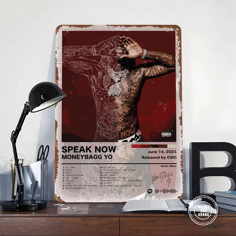 Moneybagg Yo - Speak Now Album Art 3D Texture Printed Poster Custom Vintage Metal Tin Plate Sign for Wall Art Garage Accessories