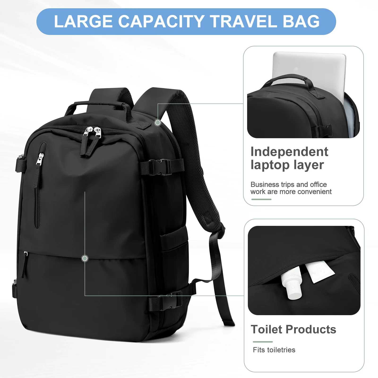 Ryanair 40x30x20 حقيبة السفر الرجال المقصورة على ظهره ، حقائب اليد 15.6 "كمبيوتر محمول حقيبة سفر حقيبة التخزين كلية الترفيه المدرسية #6